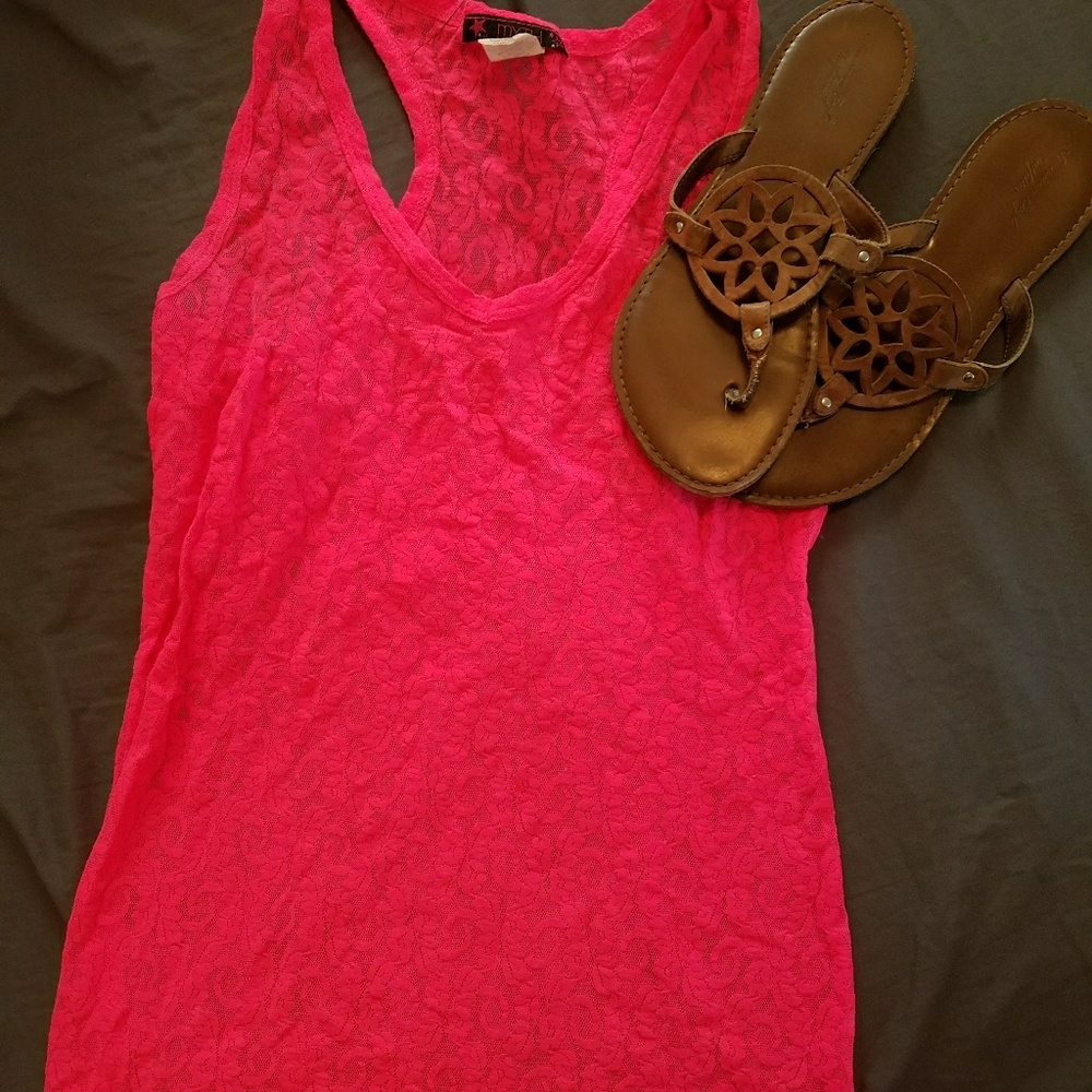 Pink lace racerback tank top